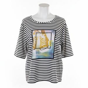 Point Zero Black and White Striped Tee with Graphic